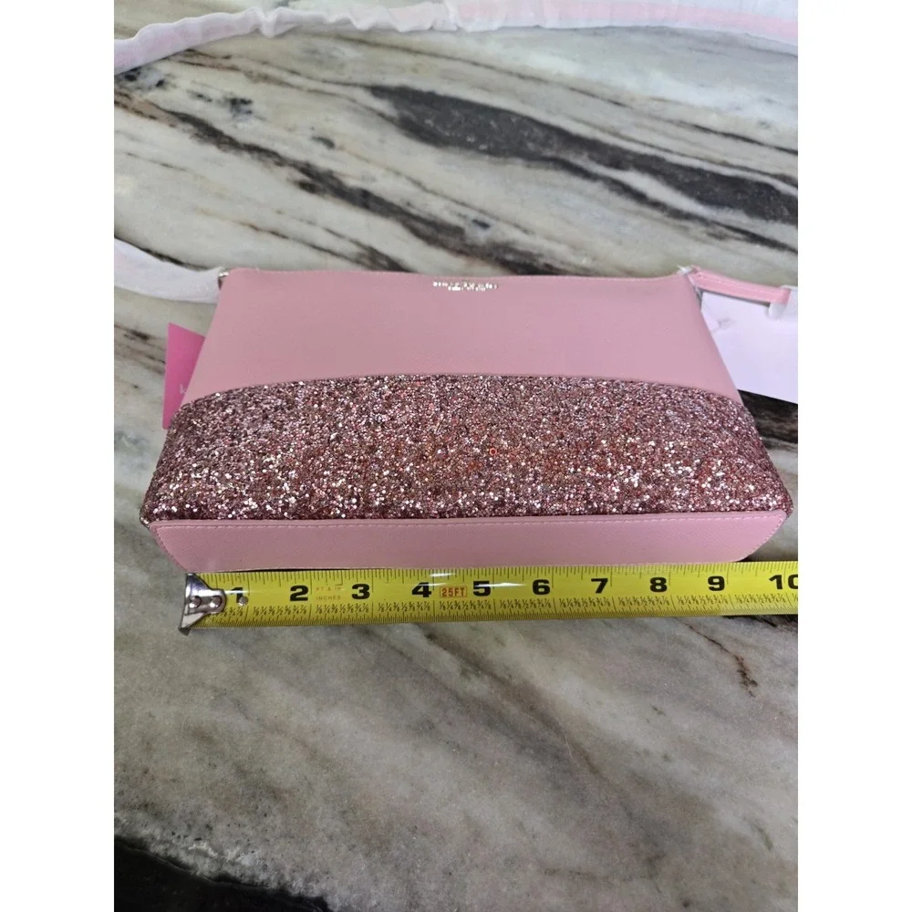 NWT Kate Spade New York Greta Court Ramey Flash Glitter Pink Leather Crossbody S